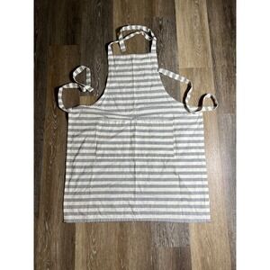 Unbranded Bib Apron Unisex One Size Grey White Excellent Striped Front Pocket